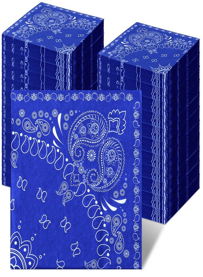 Teling 200 Pcs Western Bandana Napkins 2 Ply Bandana Paper Napkins Bulk Disposable Paisley Print Cocktail Napkin for Western Cowboy Theme Birthday Party Supplies, 6.3 * 6.3"(Blue) - Image 1